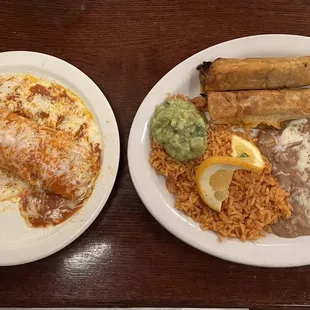 Cheese Enchilada and the beef taquitos combination plate
