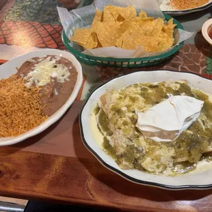 Enchiladas Suizas, Side of Rice and Beans