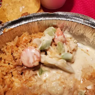 Vegetables medley frozen mix ,chicken thigh, rice and beans