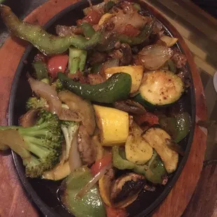 a skillet of vegetables