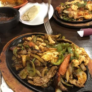 Steak and chicken fajitas