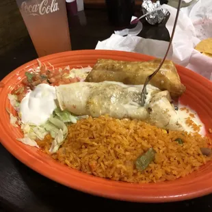 Seafood chimichangas (one soft one fried)