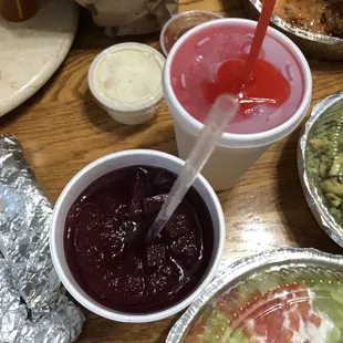 White dip, sangrita, strawberry daiquiri