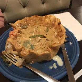 Shrimp taco salad after the top part was eaten...nothing was added to the dish at the table...it was just very liquidy.