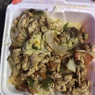 fajita potato- raw veggies and dry chicken