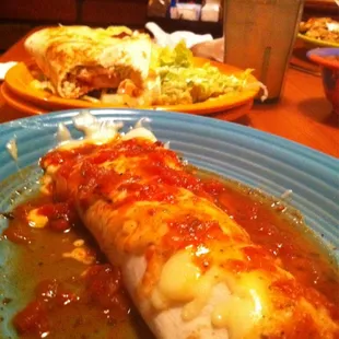 Chicken burrito with chicken quesidilla and a qucamole salad!