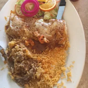 Camarones diablo burrito wet. My son said it was good, spicy and lots of good size shrimp