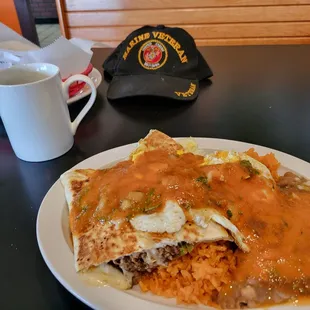 Enchiladas with eggs and hot sauce