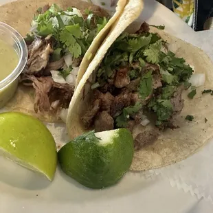 Carnitas taco and Carne asada taco