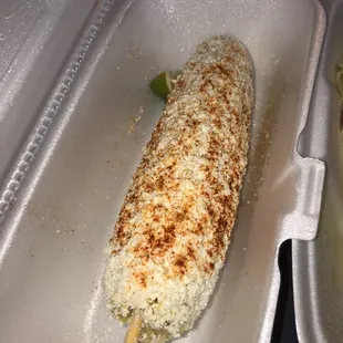 Elote! So delicious and tangy with the lime sauce and fresh lime!