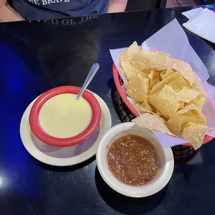 Chips, Salsa and Queso....Queso needs some Salsa Love.