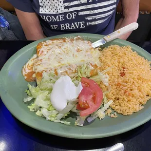 Enchiladas Mexicanas Plate with beef...double rice no beans.