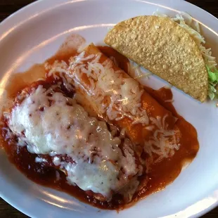 Taco, beef burrito, &amp; cheese enchilada