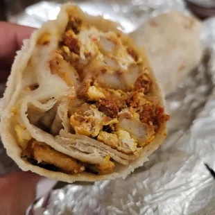 Skinny Chorizo burrito  cut in half