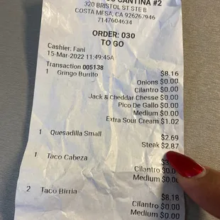 I got charge for the meat but my quesadilla didn&apos;t even have any meat in it.