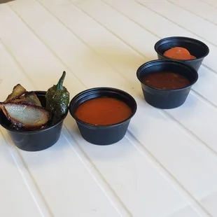 three bowls of soup