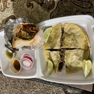 Chicken Taco Clasico and Steak Quesadilla