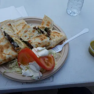 a plate of quesadillas