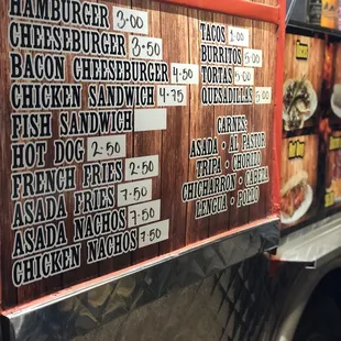 The menu. All meats are $1.