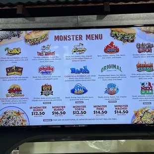 Monster menu - burros, tortas, fries