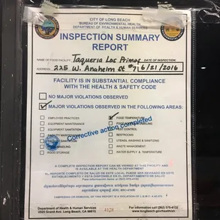 a sign for inspection summary
