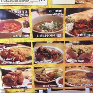 Pictures of the menu