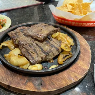 The fajitas for one, no flavor no knife would cut it. Disappointed