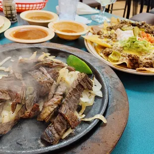 Lunch Beef Fajitas and Beef Nachos