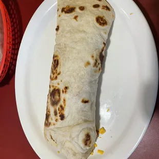 Large breakfast burrito with homemade tortilla