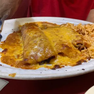 pork tamale &amp;! enchilada