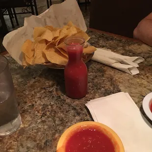 Complementary chips and salsa carafe