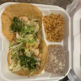 2 Fish Tacos. 1 taco barely had any fish