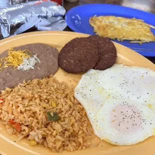 Sausage &amp; eggs, side of hash browns,flour tortillas. (must ask for them to be cooked separately, normally comes scrambled)