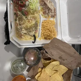 Chile Relleno and Chips and Salsa. Orange salsa is good and spicy!