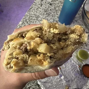 Breakfast burrito with steak added