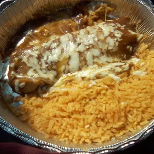 Enchilada with brown rice.