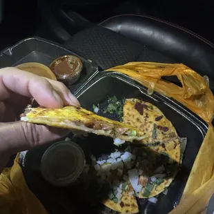 A "individual" $15.99 Beef Birria pizzadilla . It's a kids portion seriously