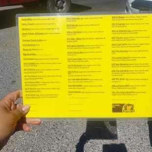 Dated June 2023 burrito menu