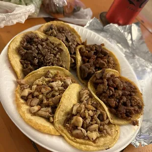 Street Taco pollo, Al pastor and carne asada.