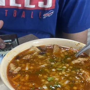 Menudo .... Delicious   And the tacos  de Birri crunchy and savory .. you have to try the taco place ..  it hit the spot