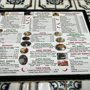 Menu on the counter