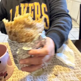 Massive steak and eggs breakfast burrito