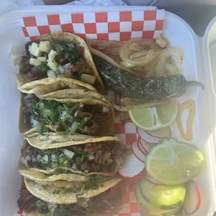 top to bottom: al pastor, carne asada, barbacoa, suadero