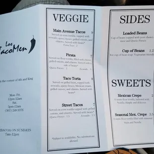 a menu for a restaurant