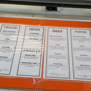 the menu for the restaurant