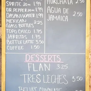 a menu on a chalkboard