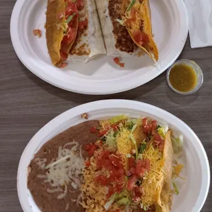 2x2 (2 tacos and 2 grilled bean and cheese burritos)  2 taco combo plate (rice &amp; beans)