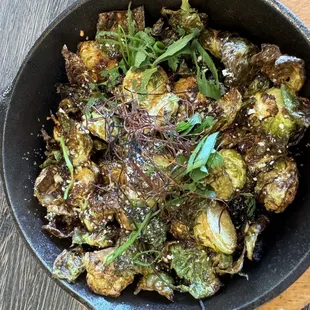 a pan of fried vegetables