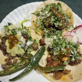 Tacos Al Pastor, Carne Asada and Chilé Verde