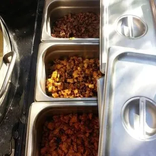 3 types of meats, we have asada pastor chiken carnitas or chorizo